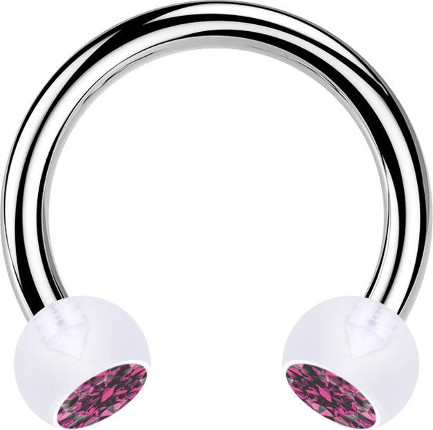 Star Piercing Circular Barbell silber mit zwei Kugeln transparent Kristall pink (ohne Messing, Bioflex, Chirurgenstahl 316L)