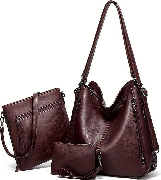 Only-Bags.Store 3 Stück/Set Vintage Top-Griff Hobo Bg, Retro-Umhängetasche mit grossem Fassungsvermögen, lässige