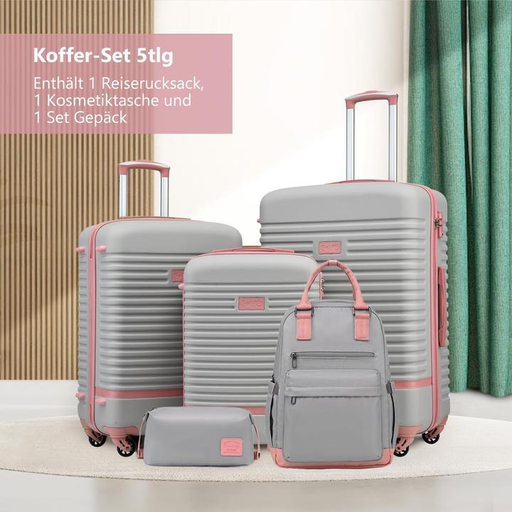 Image du produit Coolife 5-teiliges Trolley-Set mit Reiserucksack und Kulturbeutel (93 l, Bagage à main (jusqu'à 50l), M (50 - 90l), L (90 - 115l))
