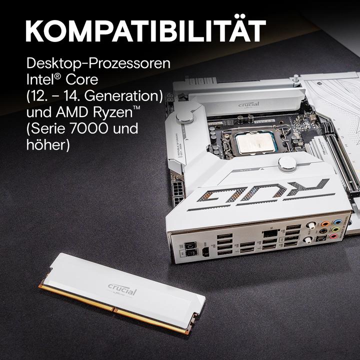 Produktbild Crucial Pro DDR5-6000 Kit 32GB 2x16GB UDIMM white Overclocking (2 x 16GB, 6000 MHz, DDR5-RAM, U-DIMM)