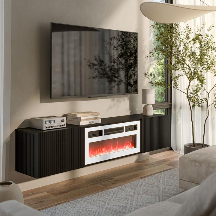 Produktbild Cama RTV ROTA 183x35x37 schwarz matt + weisser Kaminsims (183 x 35 x 37 cm)
