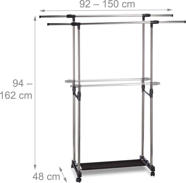 Actual product image Relaxdays Garment Rack with 2 Rails on Wheels