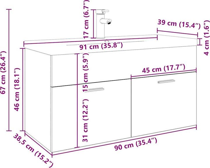 Produktbild VidaXL Waschbeckenunterschrank mit Einbaubecken Altholz-Optik Bad Waschtisch