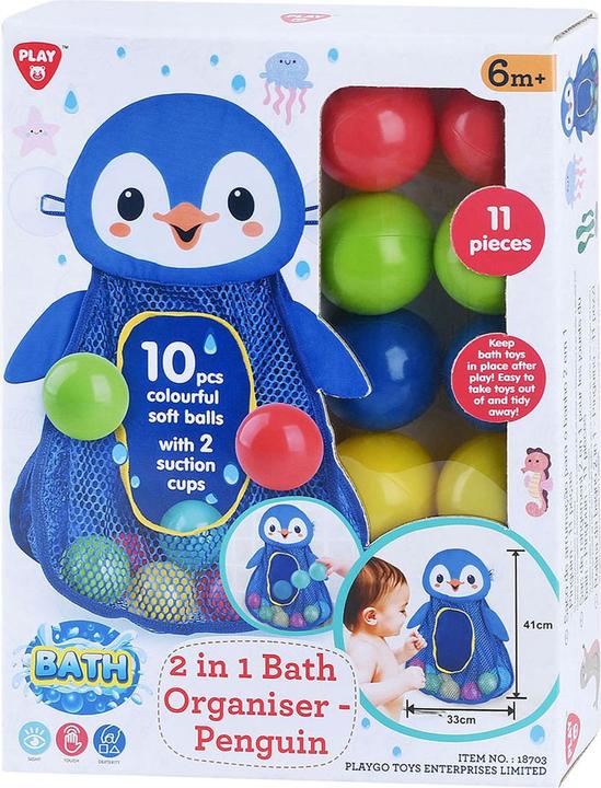 Actual product image Play Bath toy storage penguin with balls, 11 pcs.