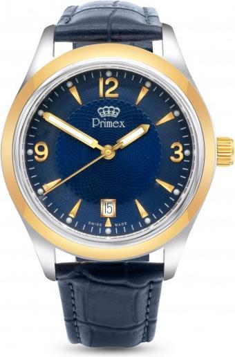 Produktbild Primex Montre Swiss Made - Bracelet Cuir Bleu - Cadran Bicolore Bleu - Etanche 50 M (Analoguhr, 25 mm)