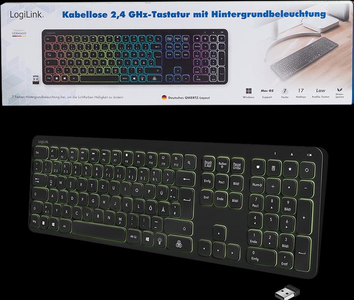 Image du produit LogiLink Clavier Wireless Gaming Black (DE, Sans fil)