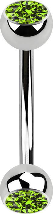 Produktbild Star Piercing Banane silber mit zwei Kugeln Kristall hellgrün (Chirurgenstahl 316L)