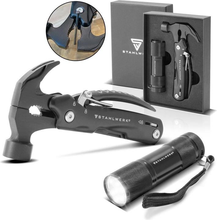Immagine prodotto Stahlwerk Multitool 12 strumenti Coltello tascabile Strumento multifunzione Torcia elettrica (12 Funzioni)