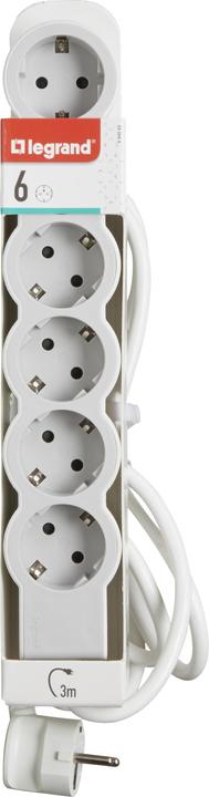 Actual product image Legrand Flat socket strip 6x socket, 3 metre cable white-grey 694565 (6 x, CEE 7/7, 3 m)