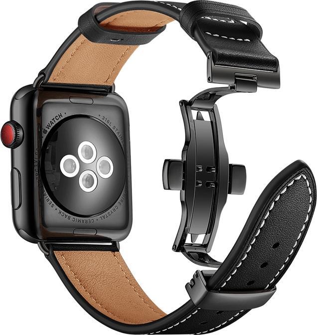 Produktbild EKO Uhrenarmband Echtleder mit Faltschliesse Schwarz (Echtleder)