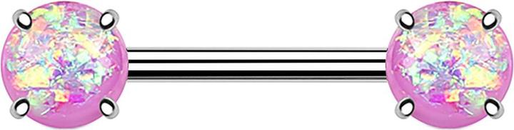 Actual product image Star Piercing Barbell mit zwei Opal Kugeln violett (Surgical steel 316L, Brass)
