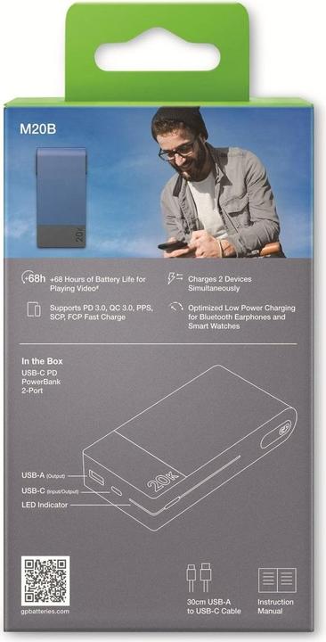 Actual product image GP Batteries GP PowerBank MP20B 20000mAh USB-C/USB-A blue 130M20BBLUE (20000 mAh, 22.50 W, 74 Wh)