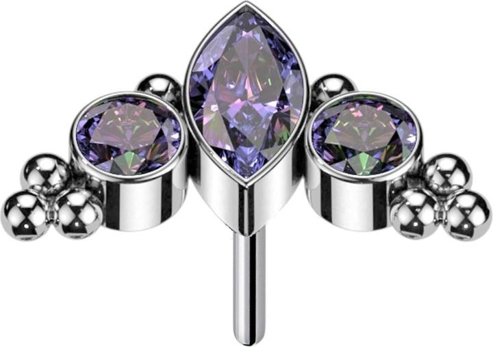 Produktbild Star Piercing Threadless Ovaler Kristall dunkel multicolor und zwei Kristalle dunkel multicolor (Titan G23, ohne Messing)