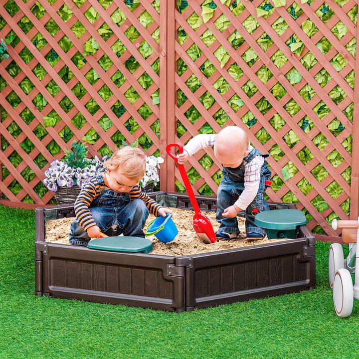 Produktbild Outsunny Sandkasten mit anpassbarer Form und 3 Sitzplätzen