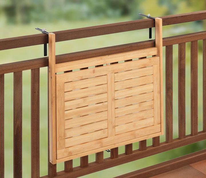 Produktbild Wenko Bambus Balkon-Klapptisch Mod. Waikiki zum Einhängen an Balkongeländer (64 cm)