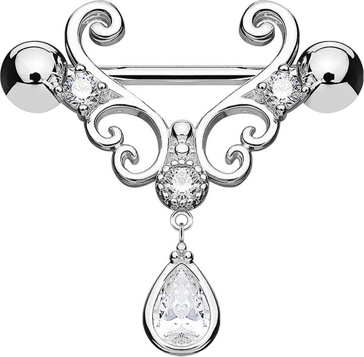 Hollywood Body Jewelry Barbell silber Herz filigran mit Anhänger (Chirurgenstahl 316L, Messing)