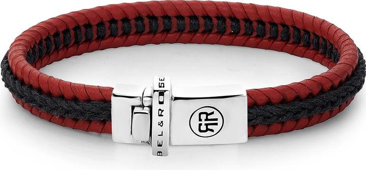 Produktbild Rebel Rose - MenÂ's leather bracelet Dual Twistedack-Red RR-L0138-S - Dimension: 17.5 cm - M (17.50 cm, Piel de becerro, Plata Esterlina 925)