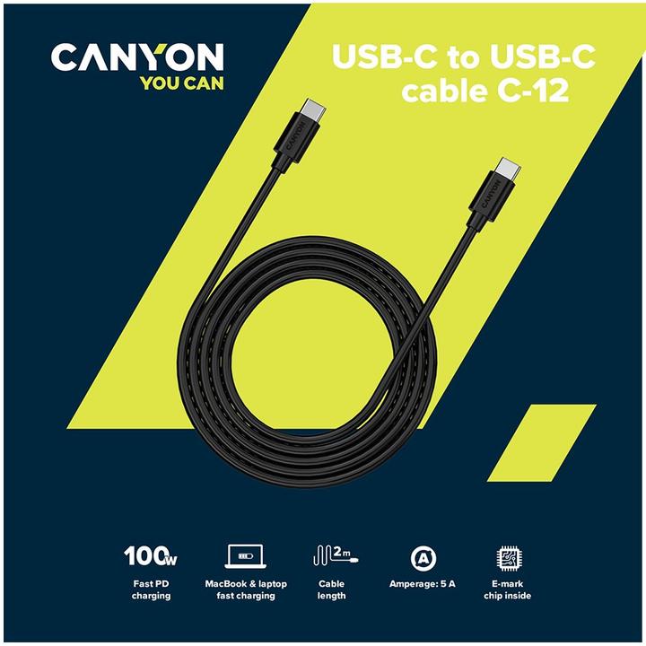 Immagine prodotto Canyon Cavo C-12 da USB-C a USB-C (2 m, USB 2.0)