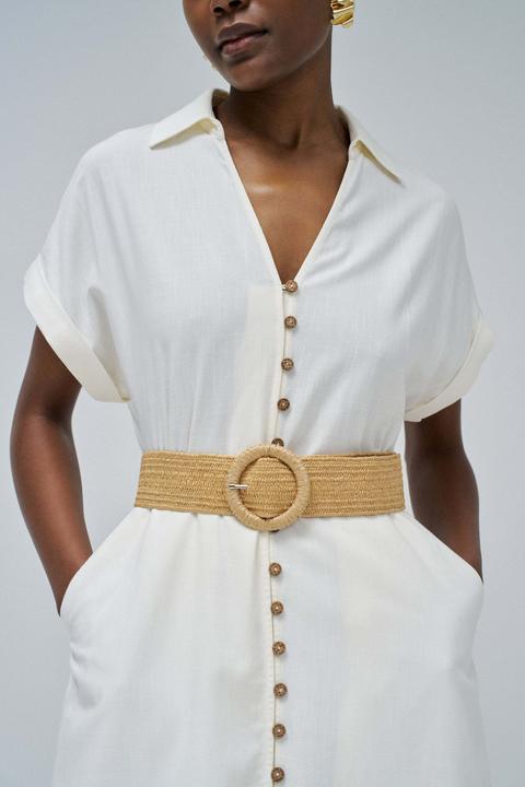 Produktbild Salsa Jeans Midikleid Linen Shirt Dress With Front Buttoned Belt (L)