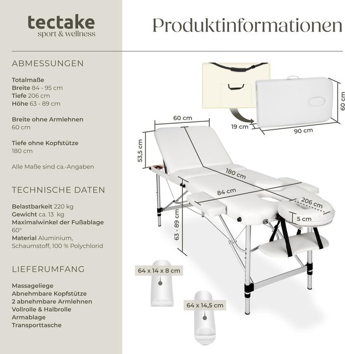 Immagine prodotto tectake Lettino per massaggi a 3 zone con schienale e bolster