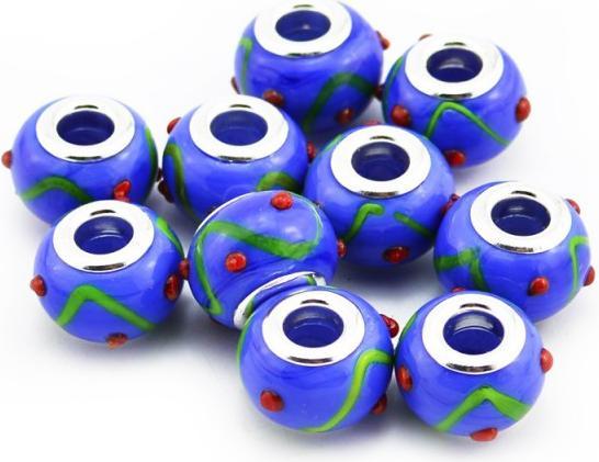 Actual product image Hermex Glass Bead silver plated 925 - Silvery Blue (Metal alloy, Glass)