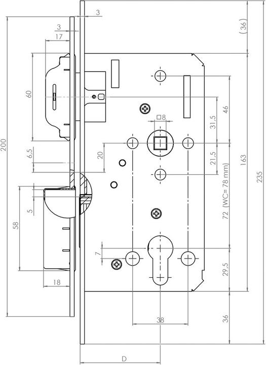 Immagine prodotto KFV Serratura d'infilare 116 PZ 72 mm, c (Serratura a mortasa)