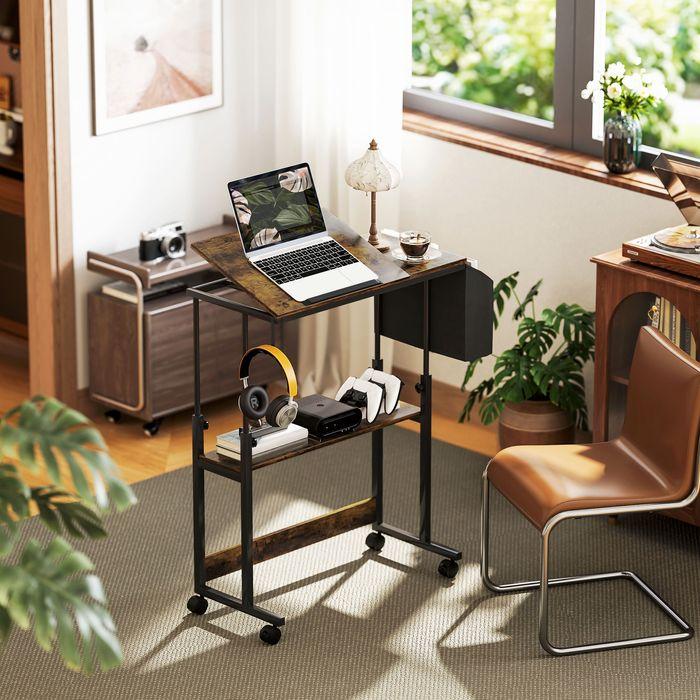 Immagine prodotto Swisshandel24 Höhenverstellbar Schreibtisch, 92 x 40 cm, Computertisch mit Rollen, Plattform