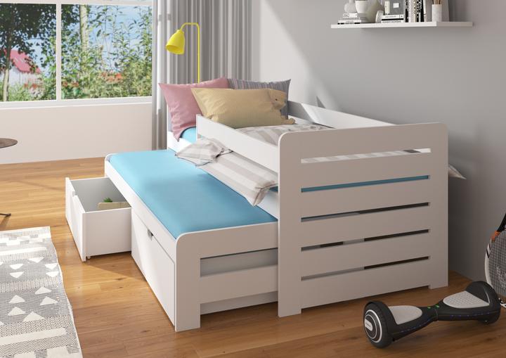Produktbild ADRK Furniture Doppelbett mit Geländer und Matratzen TOMI 200x90 (200 x 90 cm)
