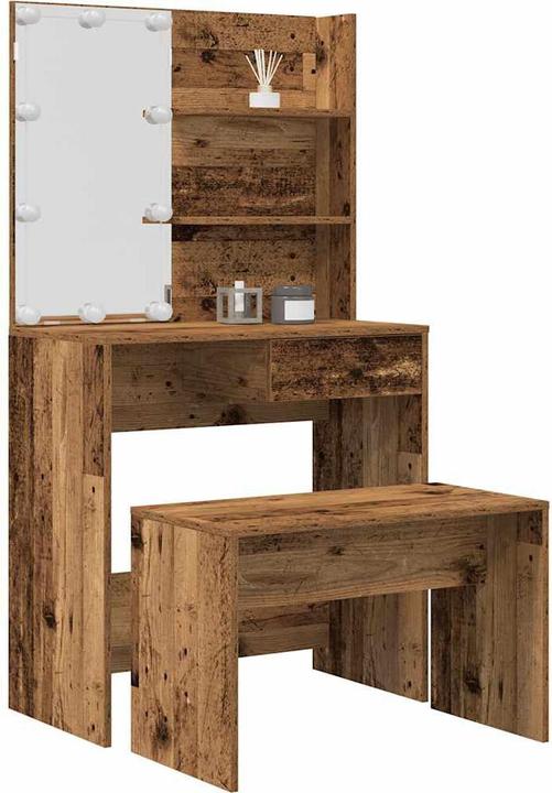 Immagine prodotto VidaXL Schminktisch-Set mit LED-Leuchten Altholz-Optik Holzwerkstoff (74,5 x 40 x 141 cm)
