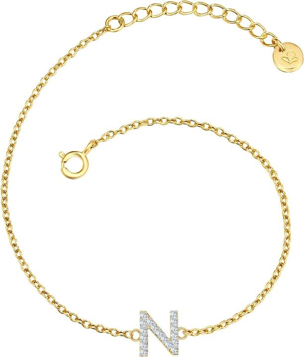 Produktbild Glanzstücke München Damen Buchstabe N Sterling Silber Zirkonia Gelbgold 17,0 cm Basislänge + 3,0 cm Verlängerung - 32062 (17 cm, Sterling Silber)