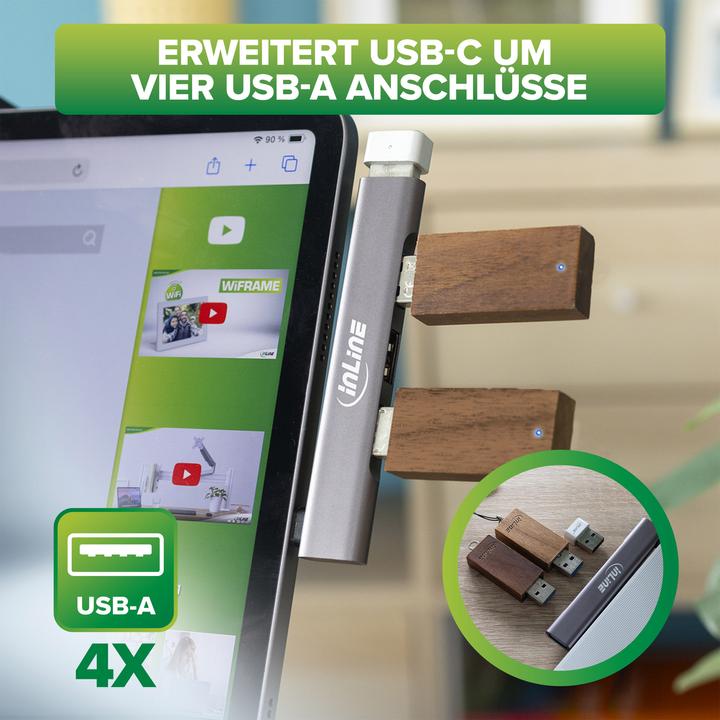Immagine prodotto InLine Hub USB-C sottile, 4 porte, USB 3.0 + 3x USB 2.0, design sottile (USB-C, 4 Porti)