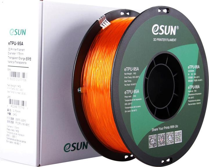 Actual product image eSUN eTPU-95A 1.75mm Tr. Orange 1kg 3D Filament (TPU, 1.75 mm, 1000 g, Orange)