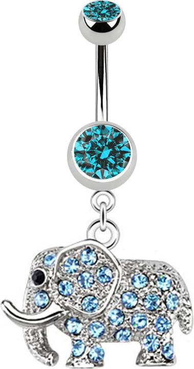 Actual product image Star Piercing Banana silver with pendant elephant aqua (Surgical steel 316L, without brass)