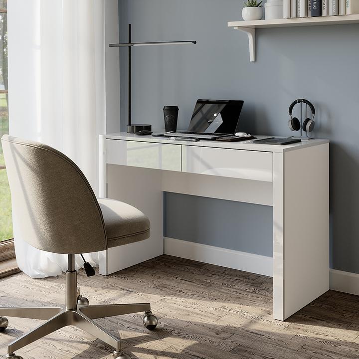 Produktbild Vichy Schreibtisch Annabelle, Weiss Hochglanz/Weiss, 110 x 50 cm mit 2 Schubladen