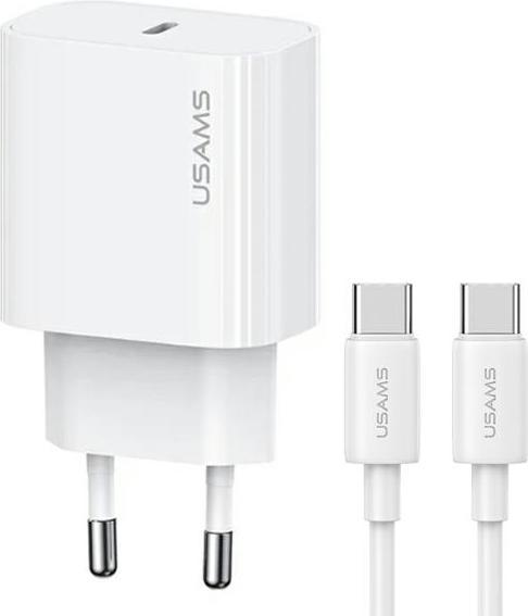 Produktbild Usams Ład. siec. 1xUSB-C T65 PD20W PD Fast Charging US-CC226 + kabel USB-C/USB-C US-SJ711 60W biały/