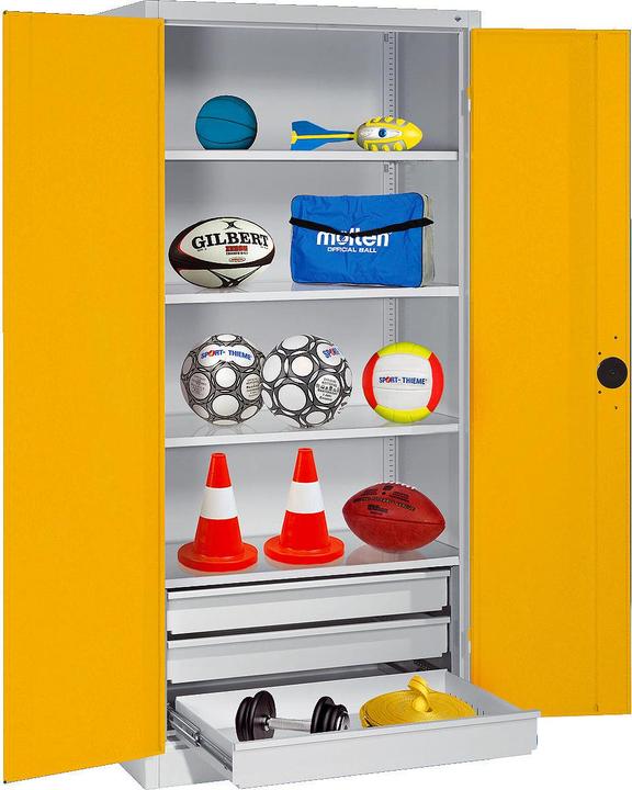 Produktbild C+P Sportgeräteschrank mit Schubladen (HxBxT: 195x120x50 cm, mit Vollblech-Flügeltüren, Typ 4)