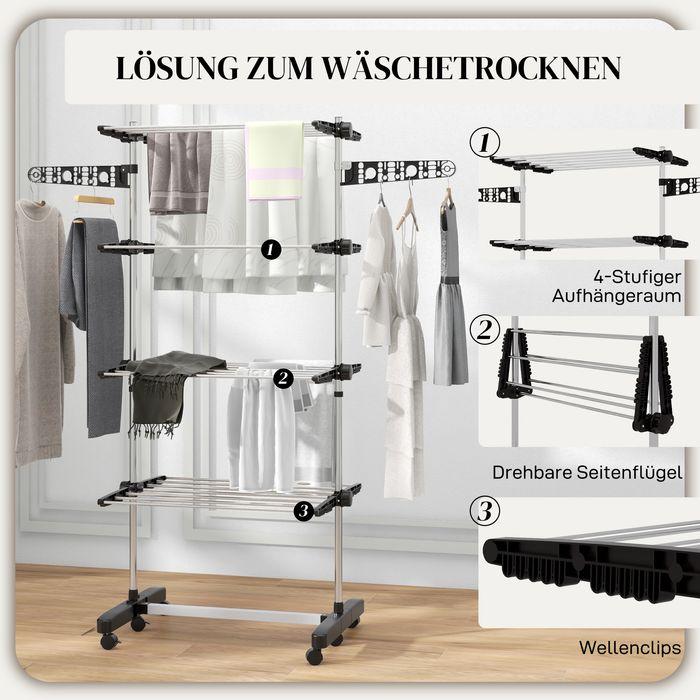 Produktbild Swisshandel24 Mobiler Wäscheständer Turmwäschetrockner 4 Ebenen höhenverstellbar Schwarz (0.65 m)
