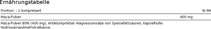 Nährwerte und Zutaten Phytopharma Maca (80 Stück, Kapseln, 40.40 g)