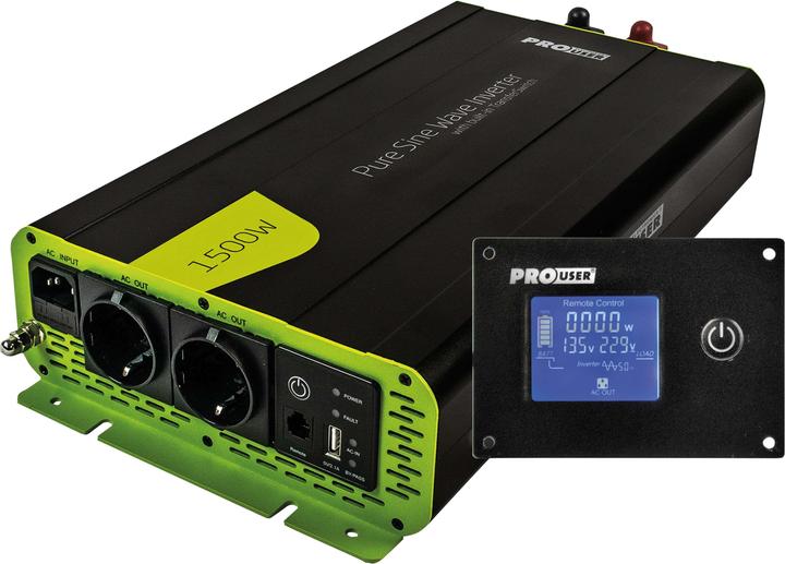 ProUser Wechselrichter PSI1500TX 1500W 12V - 230 V/AC inkl. Fernbedienung, USV-Funktion, Netzvorran
