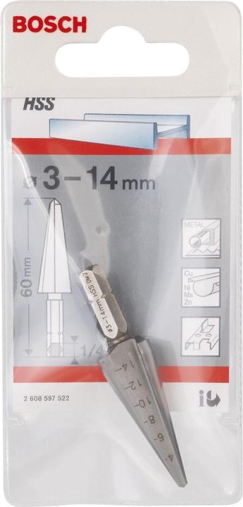 Image du produit Bosch Professional Zubehör Foret à peler la tôle HSS, queue six pans, 3 - 14 mm, 60 mm, 1/4 de pouce (3 - 14 millimètres)