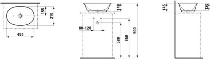 Produktbild Laufen The New Classic Waschtisch-Schale, oval, ohne Hahnloch, ohne Überlauf, 450x310mm, H812850 (470 mm, 170 mm)