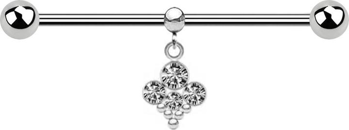 Produktbild Star Piercing Barbell silber zwei Kugeln mit Kugel Ring Anhänger vier Kristalle silber mit fünf Kugeln (ohne Messing, Chirurgenstahl 316L)