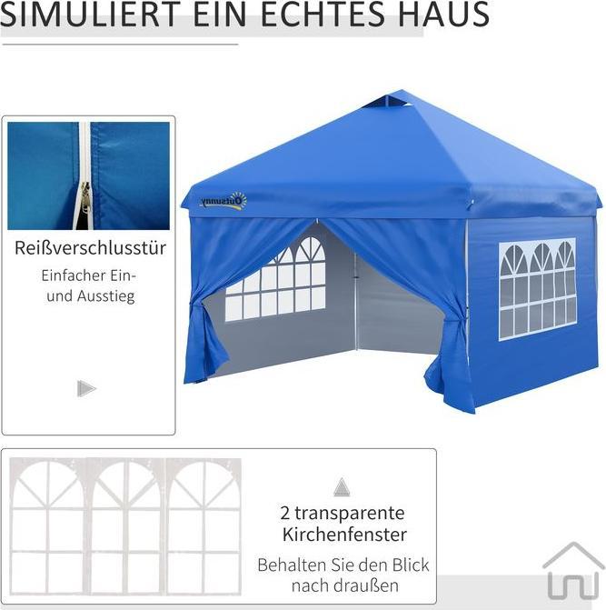 Immagine prodotto Swisshandel24 Gazebo pieghevole 3x3m 4 pareti laterali inclusi i picchetti e le corde di trasporto in metallo (300 cm, 300 cm)
