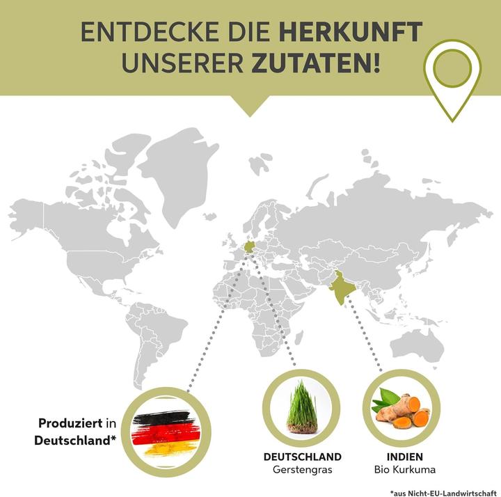Produktbild Eltabia Bio Kurkuma Gerstengras Kapseln | 100% rein ohne Zusätze (200 Stück, Kapseln, 100 g)