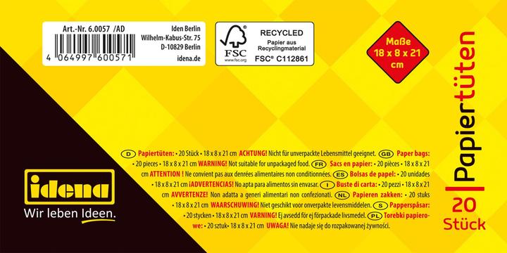 Produktbild Idena 60057 - Papiertüten, 20 Stück, 18 x 8 x 21 cm, Geschenktüten, Kraftpapier Tüten, Basteltüten z (Geschenkpapier, 20 x)