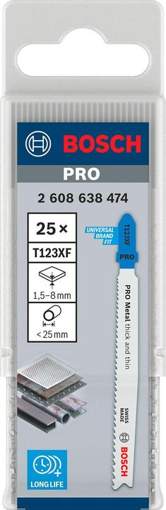 Actual product image Bosch Professional Zubehör PRO Metal thick and thin T123XF jigsaw blade, 100 mm, 25 pcs.