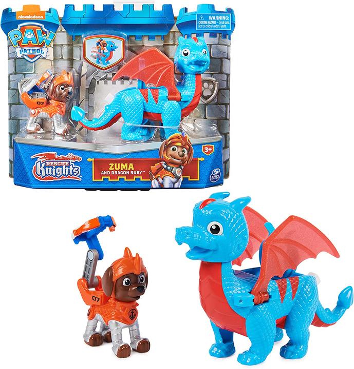 Actual product image Maki PAW Patrol Rescue Knights Zuma and Dragon Ruby Action Figure Set, Kids Toy