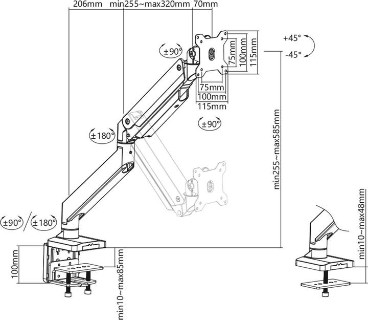 Immagine prodotto Digitus Assmann Electronic Dual Gas Spring Monitor Mount 2x 35 pollici 2x15kg max nero (Tavolo, 35")