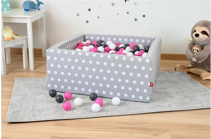 Image du produit Knorrtoys Piscine à balles soft carrée - "Grey white dots" - 100 balls creme/grey/rose