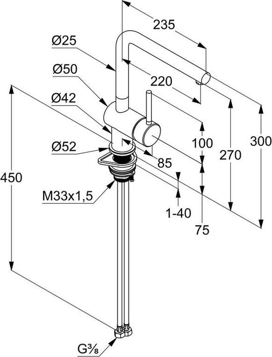 Actual product image Kludi L-STEEL single-lever kitchen tap with swivelling spout